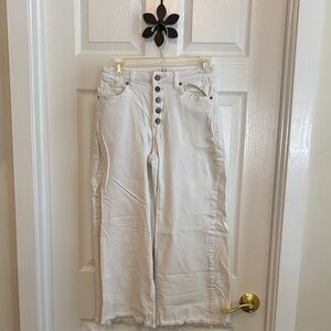 Easel Cream Wide Leg Button-Fly Jeans size Small Raw Hem Button Fly